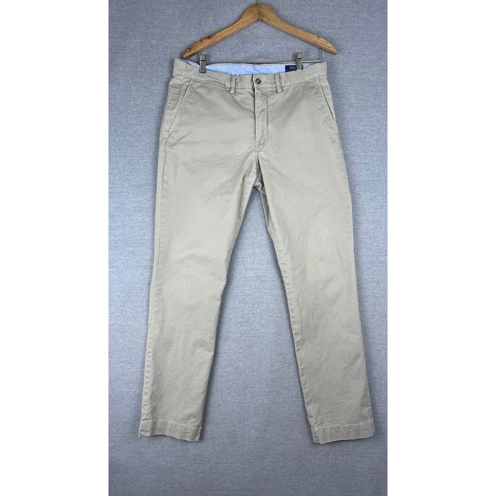 Polo Ralph Lauren Mens Stretch Straight Fit Chino Pants Tan Khaki fits 33x31.5